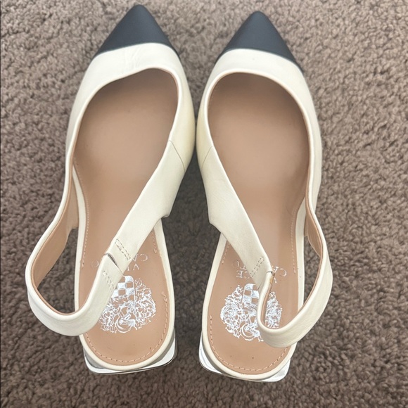 Vince Camuto Cream and Black Pointed Slingback Heels - Picture 2 of 7